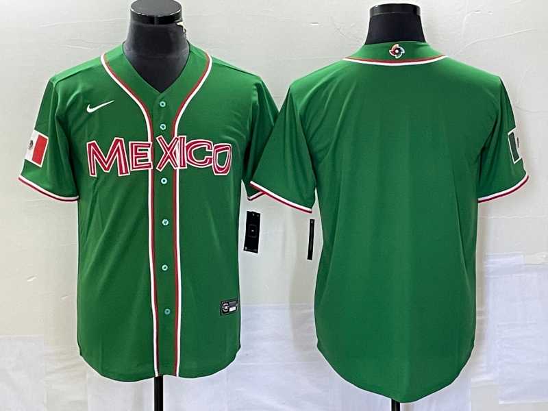 Men%27s Mexico Baseball Blank Green 2023 World Baseball Classic Stitched Jersey
